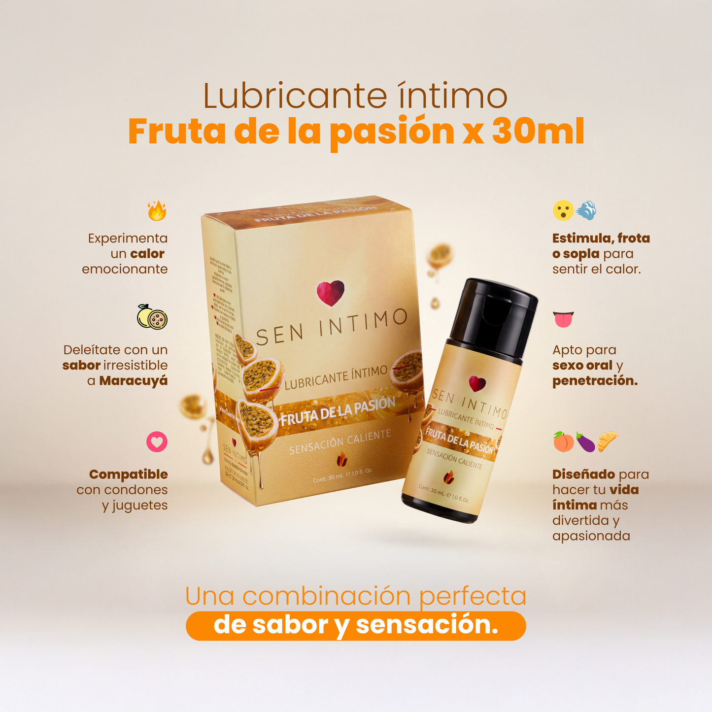 Lubricante Íntimo Caliente Passion Fruit X 30 mL Sen Intimo