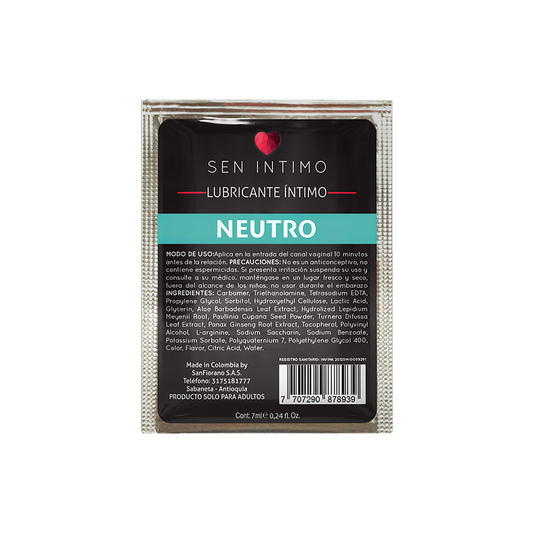 Lubricante Íntimo Neutro x 7 ml by Sen Íntimo