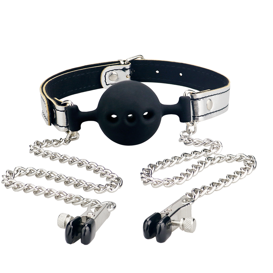 Ball Gag Breathable With Nipple Clamp